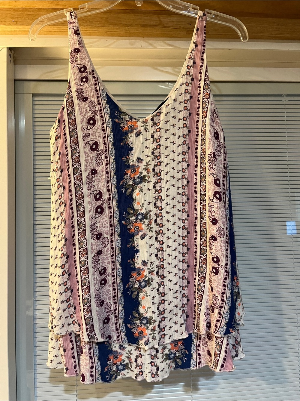 living doll Pink, Navy & Cream Patterned Floral Striped Camisole